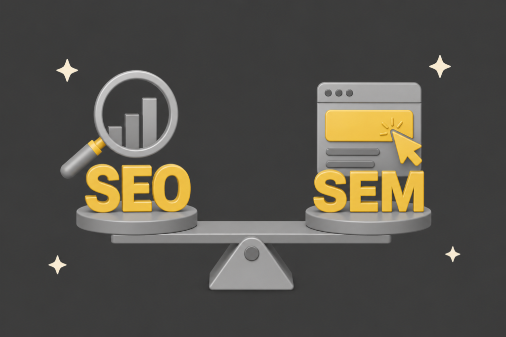 SEO vs SEM balancing on scales