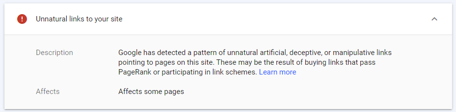 Unnatural backlinks penalty warning from Google