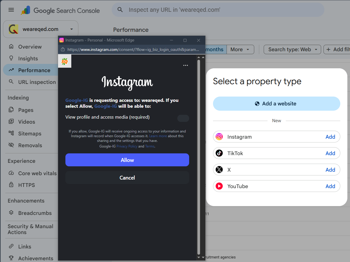 google search console - social media tracking setup 1