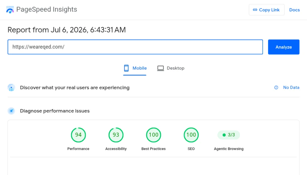 PageSpeed Insights report showing a slow WordPress site score