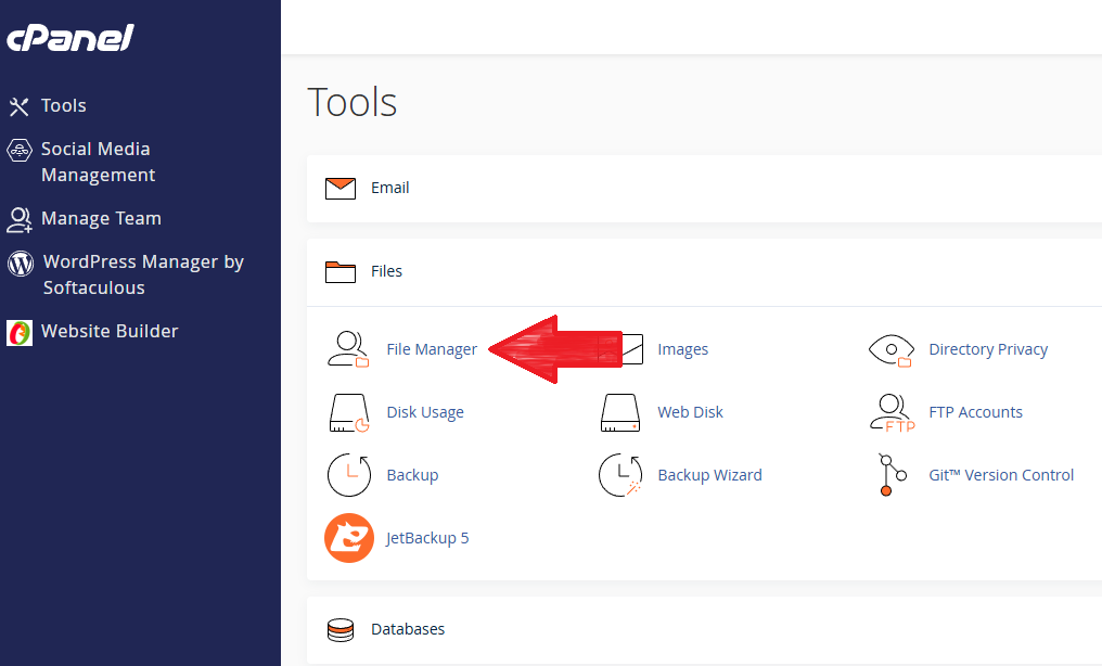 cpanel file manager step 1