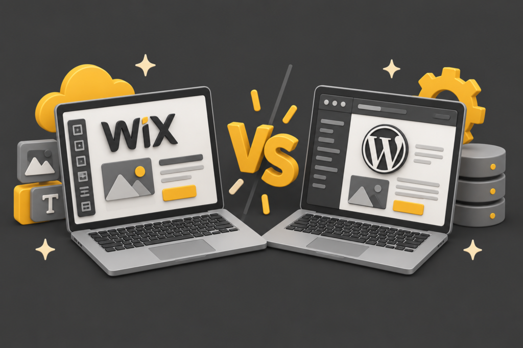 wix vs wordpress a 3d hero image